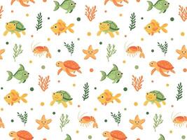 Nautical seamless pattern with cute sea animals. Marine print for fabric and nursery. vector