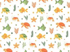 Nautical seamless pattern with cute sea animals. Marine print for fabric and nursery. vector