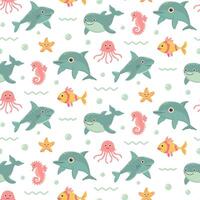 Nautical seamless pattern with cute sea animals. Marine print for fabric and nursery. vector