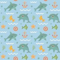 Nautical seamless pattern with cute sea animals. Marine print for fabric and nursery. vector