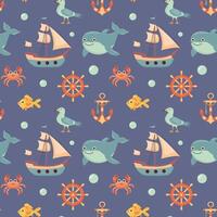 Nautical seamless pattern with cute sea animals. Marine print for fabric and nursery. vector