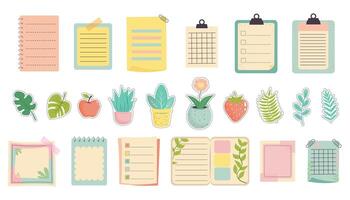 Set of planners, note paper templates and stickers. Cute memo template collection. Colorful notebook empty pages for kids, school or office. vector