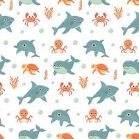 Nautical seamless pattern with cute sea animals. Marine print for fabric and nursery. vector