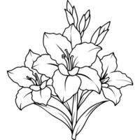 gladiolo flor planta contorno ilustración colorante libro página diseño, gladiolo flor planta negro y blanco línea Arte dibujo colorante libro paginas para niños y adultos vector