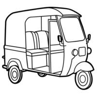 Auto Rickshaw outline illustration digital coloring book page line art drawing vector