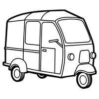 Auto Rickshaw outline illustration digital coloring book page line art drawing vector