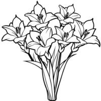 gladiolo flor ramo de flores contorno ilustración colorante libro página diseño, gladiolo flor ramo de flores negro y blanco línea Arte dibujo colorante libro paginas para niños y adultos vector