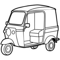 Auto Rickshaw outline illustration digital coloring book page line art drawing vector