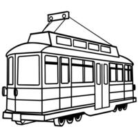 Tram outline coloring book page line art illustration digital drawing vector