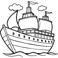 ship outline illustration digital coloring book page line art drawing vector