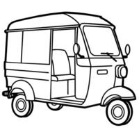 Auto Rickshaw outline illustration digital coloring book page line art drawing vector