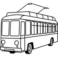 Trolleybus outline coloring book page line art illustration digital drawing vector