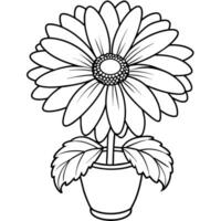 Gerbera flower on the vase outline illustration coloring book page design, Gerbera flower on the vase black and white line art drawing coloring book pages for children and adults vector