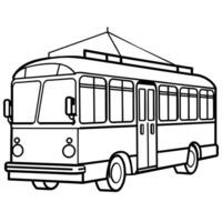 Trolleybus outline coloring book page line art illustration digital drawing vector