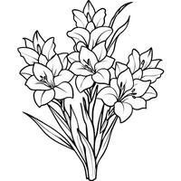 Gladiolus Flower Bouquet outline illustration coloring book page design, Gladiolus Flower Bouquet black and white line art drawing coloring book pages for children and adults vector