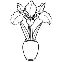 iris flor en el florero contorno ilustración colorante libro página diseño, iris flor en el florero negro y blanco línea Arte dibujo colorante libro paginas para niños y adultos vector