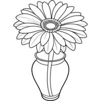 Gerbera flower on the vase outline illustration coloring book page design, Gerbera flower on the vase black and white line art drawing coloring book pages for children and adults vector