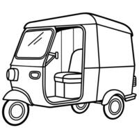 Auto Rickshaw outline illustration digital coloring book page line art drawing vector