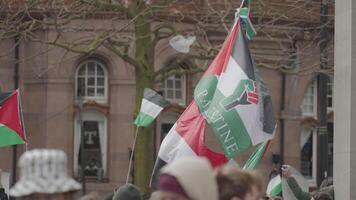 Manchester, uk, maart 23, 2024 - demonstratie eer de kinderen van Gaza Bij st. peter's plein video