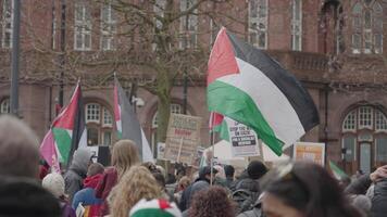 Manchester, Reino Unido, marcha 23, 2024 - demonstração honra a crianças do gaza às st. de Pedro quadrado video