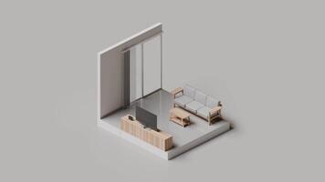 Living Room Interior Isometric 3D Render Animation video