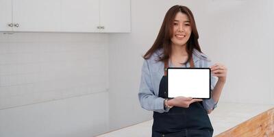 Blogger or Vlogger checking the content before uploading on website. Freelance and modern people concept. photo