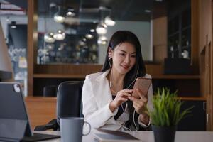 A businesswoman completes KYC using an online banking program in order to open a digital savings account. The definition of cyber security. photo