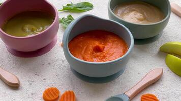 Healthy baby food in bowls video