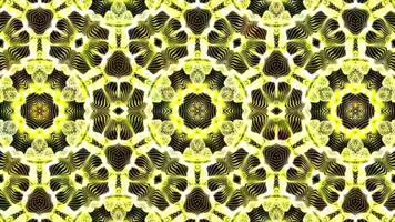 fractal abstrato brilhante amarelo flor padrões com caleidoscópio efeito brilhante colorida fantasia composição video