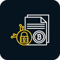 bitcoin tecnología línea amarillo blanco icono vector