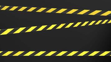 Warning tape and police line animation. Black and yellow line striped animation. Warning danger tape. Seamless 3D animation video