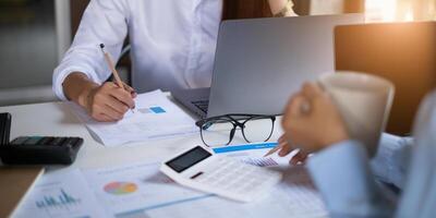Working and brainstorming fresh company project financing investment notion at a Business Consulting meeting. photo