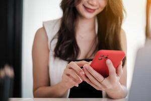 A businesswoman completes KYC using an online banking program in order to open a digital savings account. The definition of cyber security. photo