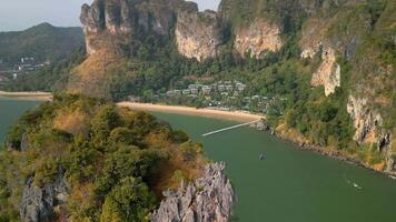 Aerial view of Pai Plong Beach in Ao Nang, Krabi, Thailand. video