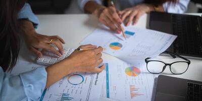 Working and brainstorming fresh company project financing investment notion at a Business Consulting meeting. photo