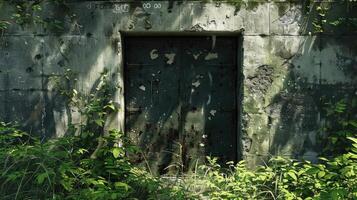 Steel armored hermetic door in the Soviet bomb shelter photo