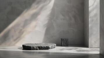 Dark stone podium display for product showcase in studio setting minimalistic. photo