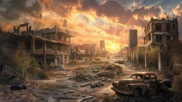 Post-apocalypse, world after nuclear war. photo