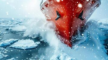 close-up of an icebreaker breaking through the ice of a frozen sea photo