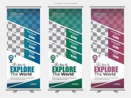 Stylist travel rollup banner design with multi color variation vector