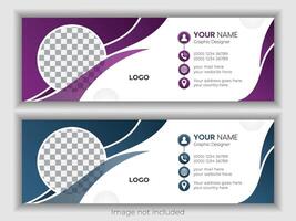 Email signature design in blue and purple color vector