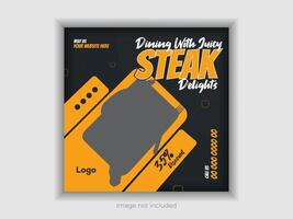 Steak social media design in yellow and black color combo vector