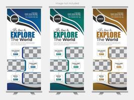 Travel rollup banner design with 3 color variation. vector