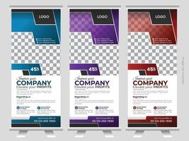 Modern clean and minimal roll up banner design with multiple color variation. vector