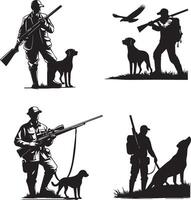 Hunting man with dog silhouette set. Hunting man with dog vector