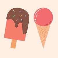 Ice cream with chocolate and waffle vector