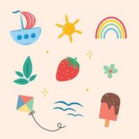 Cute summer set with ship and rainbow vector