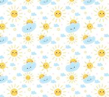 Cute pattern with sun and clouds vector