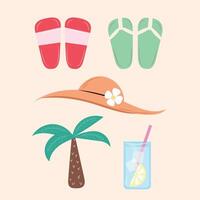 Summer set with cocktail and palm vector