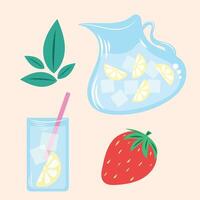 Cold ice drink in glass with lemon and ice cubes vector